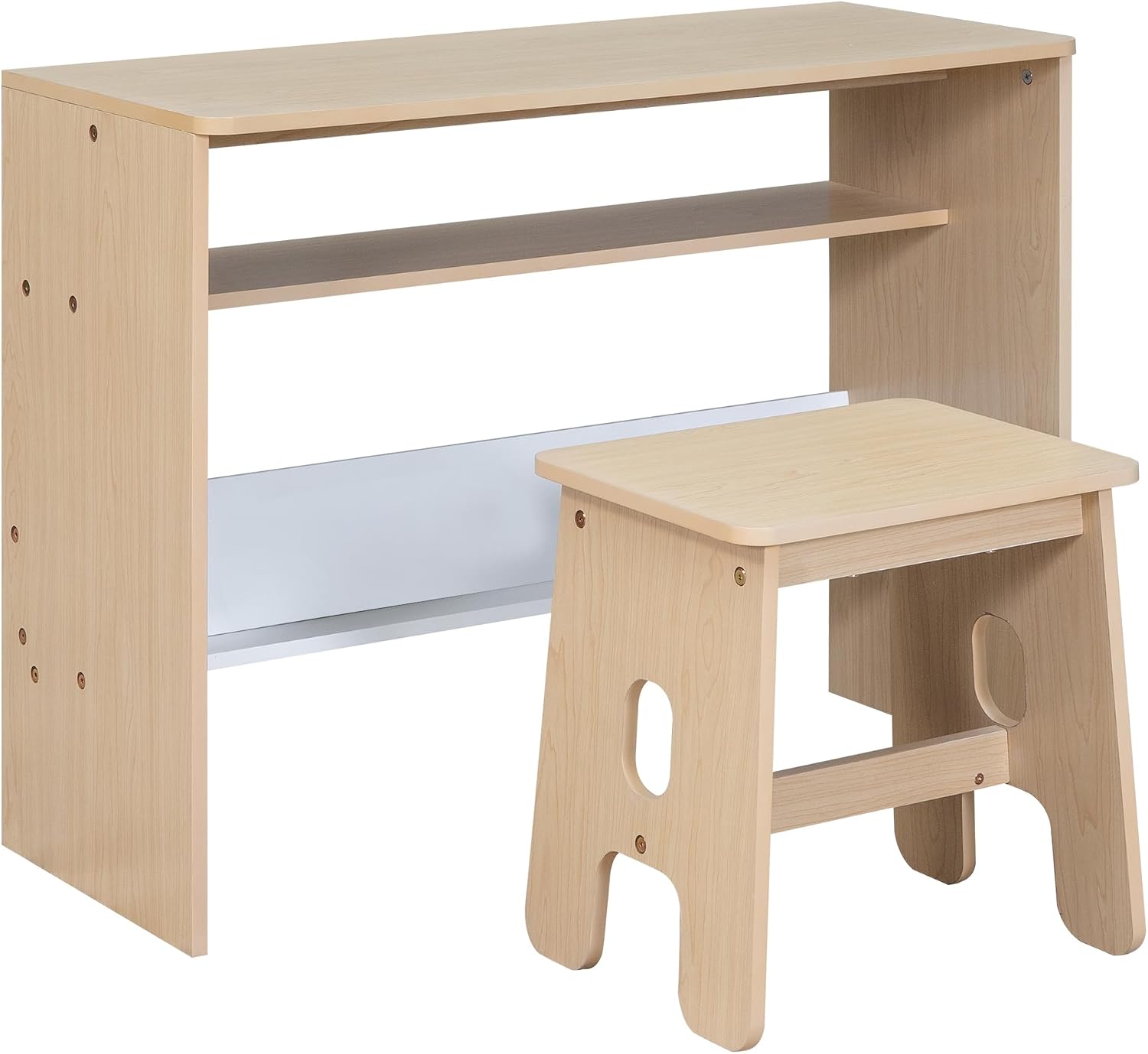 Functional Design Twin Size Platform Bed Daybed with 2 Drawers and 1 Chair&Desk Set, Solid Wood Daybed Frame with Full-Length Guardrails for Kids Boys Girls, Sturdy Slat Support (Natural+White)