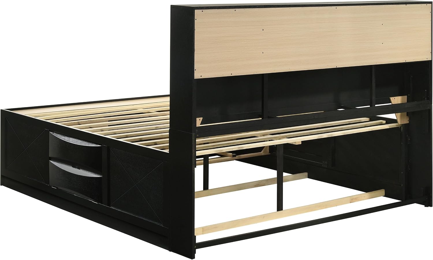 Coaster Home Furnishings - Briana - Wood - Eastern King Platform Storage Bed with Bookcase Headboard, 8 Drawers, Drop-Down Compartments, Transitional Style - Bedroom - Black - 202701KE