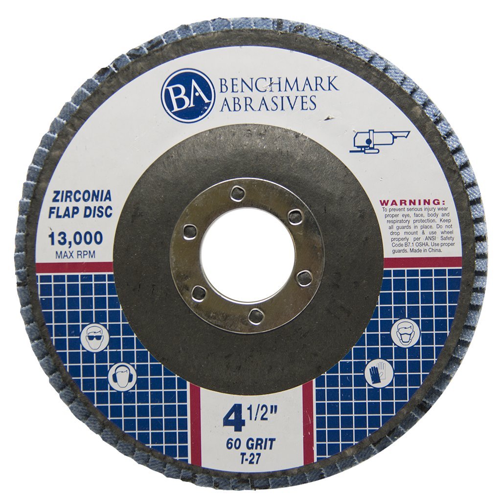 Benchmark Abrasives 4.5' x 7/8' Premium Zirconia T27 Flat Flap Discs 4 1/2 for Angle Grinder Sanding Discs, Finishing Grinding Wheels 4 1/2 Inch for Sanding Stock Rust Removal (100 Pack) - 60 Grit
