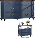 Joaxswe Farmhouse Dresser and Nightstand Sets, Wood 54' Wide Dresser & 24' Night Stand with Charging Station, 2 Piece Bedroom Furniture Set, Chest of Drawers for Bedroom, Home, Living Room, Hallway