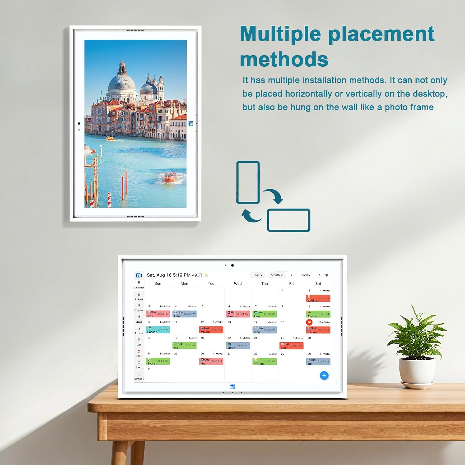 15.6 'Digital Calendar & Chore Chart, For Family Scheduling, Meal Planning, Task Rewards, Video Call，Online Sync With Mobile App, 32G Memory Smart Digital Photo Frame, Desktop Stand And Wall-Mounted