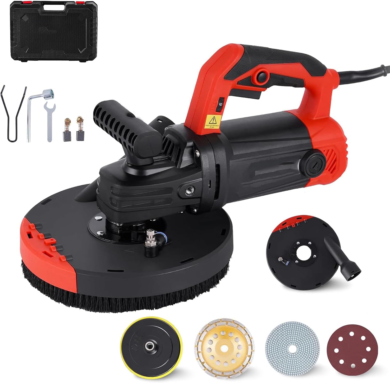 7 Inch Concrete Surface Grinder, with Dust Collector Floor Grinder, 6 Speed Adjustments, 2200W 0-4800RPM, 90° Seamless Floor Grinder Kit, for Concrete Cement Granite Marble