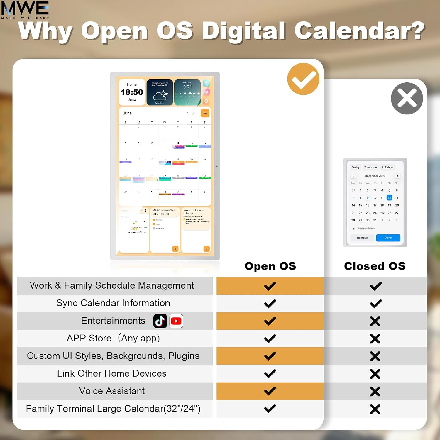 24 Inch Touchscreen Digital Calendar, Wall Planner, Desktop Smart Electronic Calendar, 8GB+128GB Android 13, Supports Google Play Apps, Office Desk Assistant & Family Schedules, Wall/Desk Stand