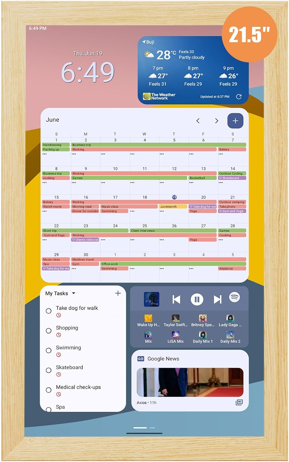 Digital Calendar Wall Touch Screen, 21.5 Inch Display Electronic Smart Calendars Chore Chart Lists for Family, Electric Planner for Daily Schedule for Kids Android Tablet Wall-mounted