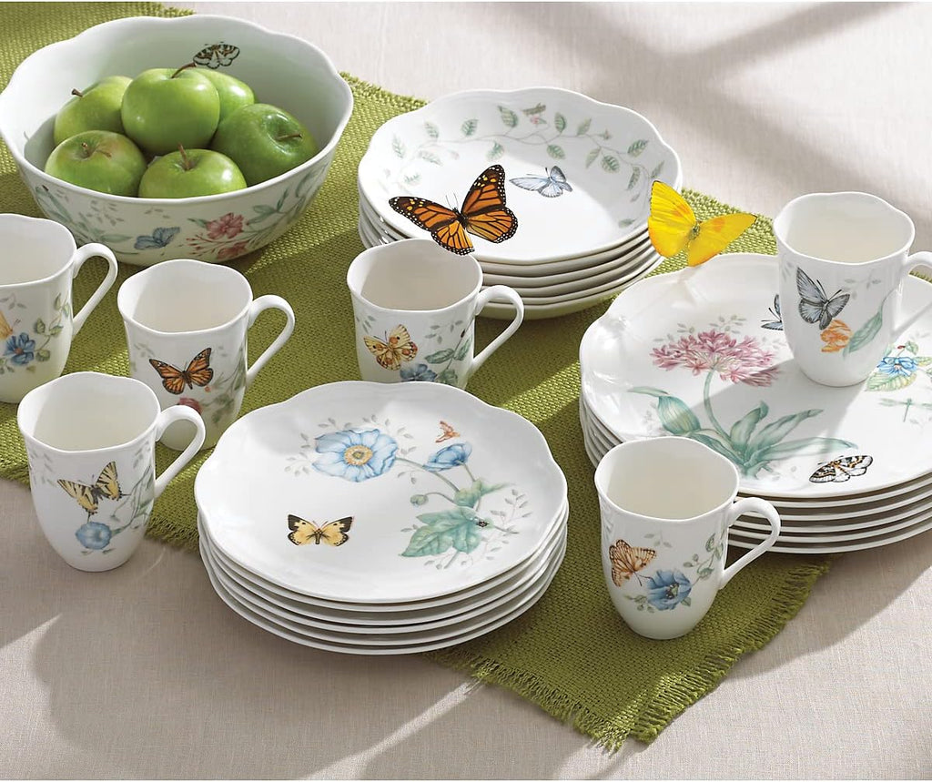 Lenox Dinnerware Set, Butterfly Meadow 18-Piece Set, Service For 6, White Porcelain, Butterfly And Flower Designs, Plates And Bowls Sets, Dishwasher Safe, Home & Kitchen (Assorted, 18 Pieces)