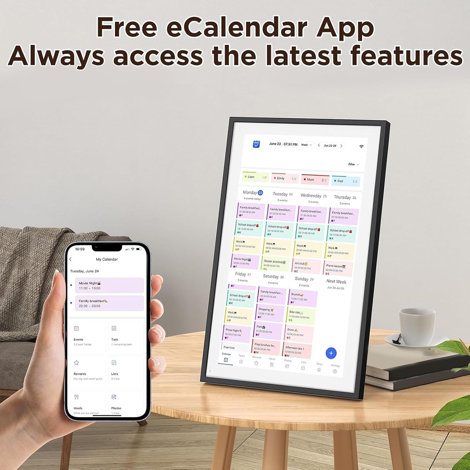 LiebeWH Smart Digital Calendar 10.1inch HD Touch Screen Family Planner with Chore Chart and Meal Plan Organizer Electronic Calendar