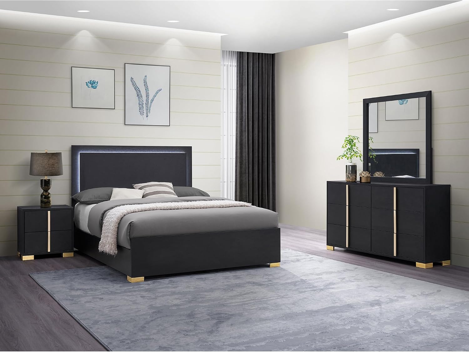 Black 4 LED Full Bedroom Set