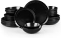 HaWare Plates and Bowls Set, Stoneware Dinnerware Sets, 24-Piece Hand-painted Dishware for 6, Ceramic Dish Set for Home Kitchen, Scratch Resistant, Microwave and Dishwasher Safe, Matte Black