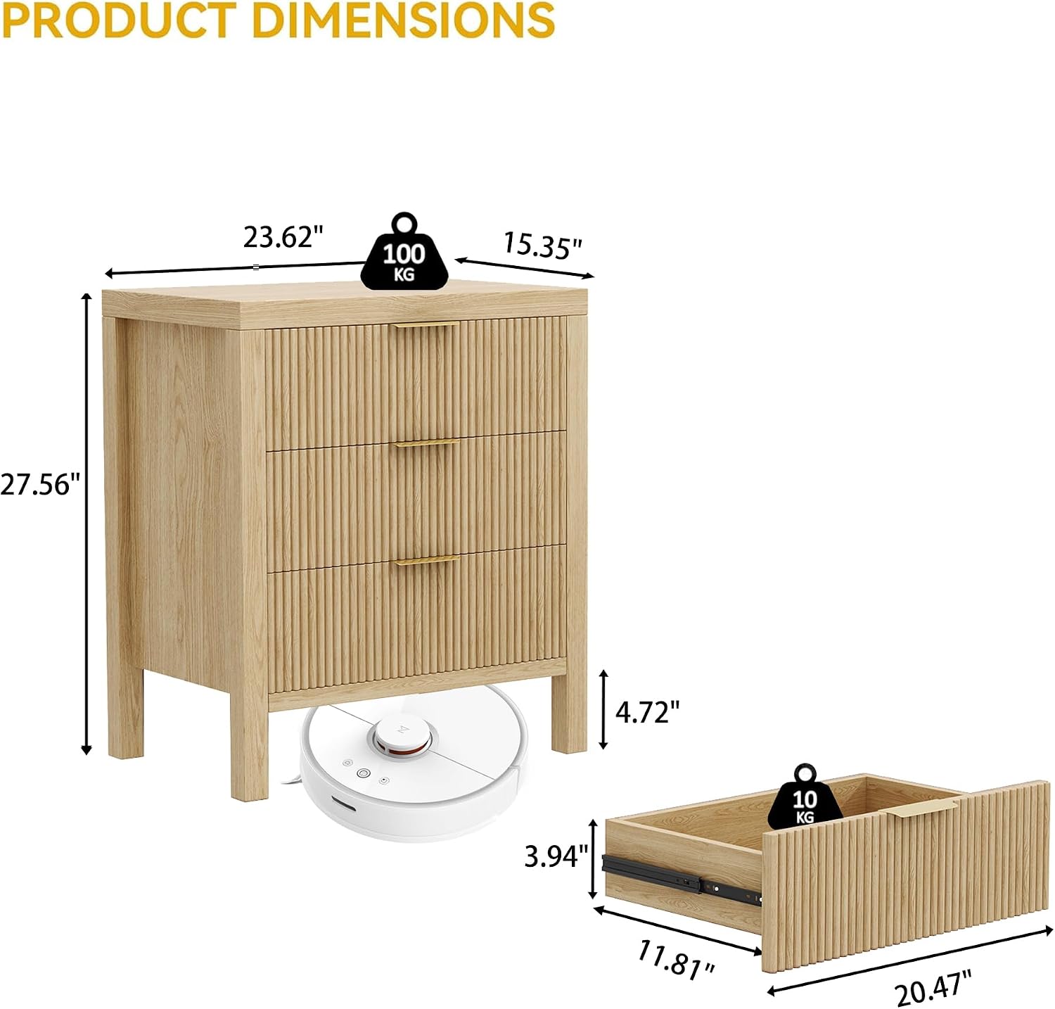 Nightstand with 6 Drawers, Dresser and Nightstand Sets, Bedside Tables, Mid Century Nightstands with 6 Wide Drawers for Bedroom, Kids' Room, Hallway, (Natural X 2pcs)