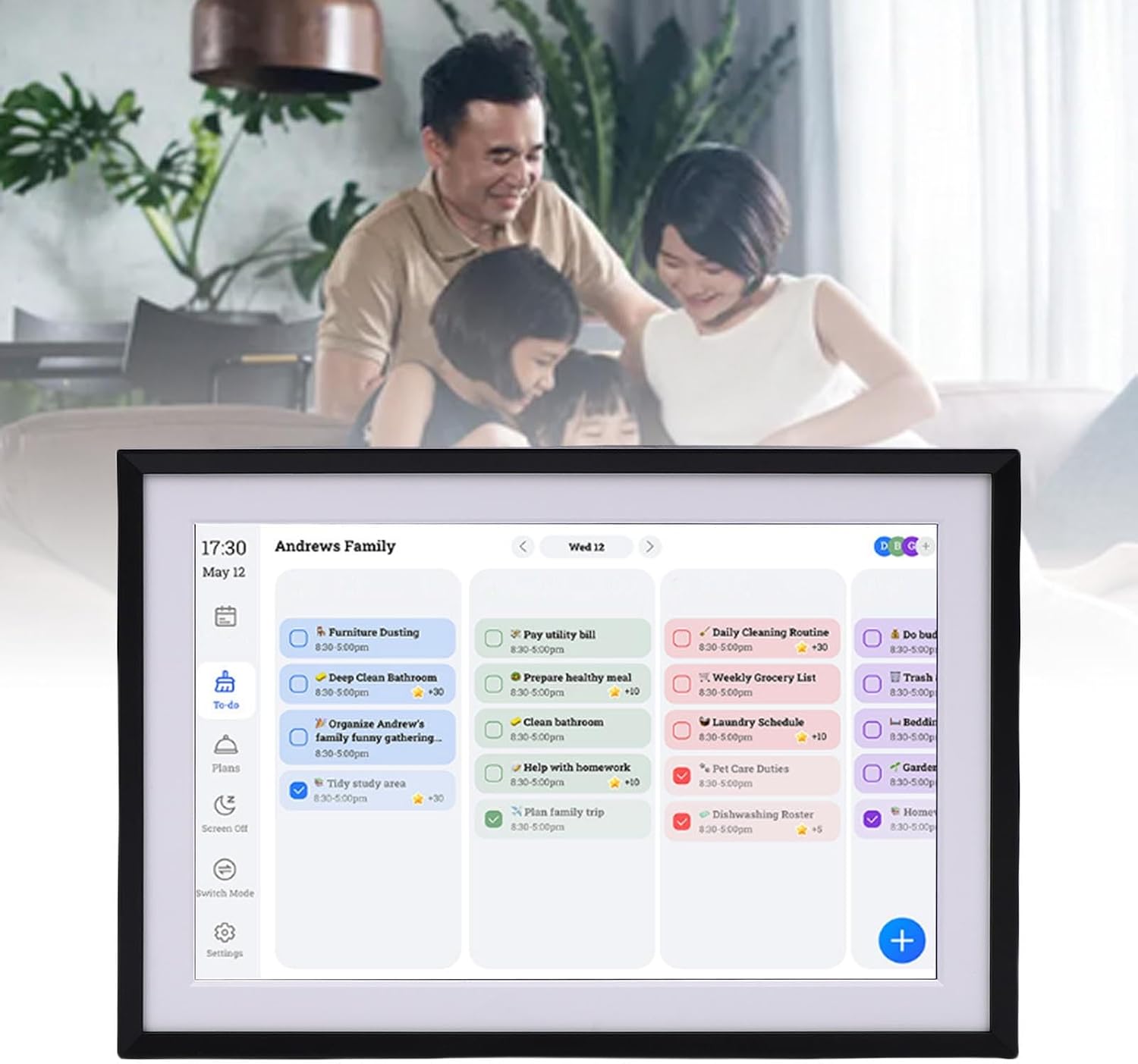 10.1 Inch Smart Digital Calendar Planner & Chore Chart, HD Touchscreen Interactive Display, Smart Family Planner, Digital Picture Frame for Seamless Scheduling (US Plug)