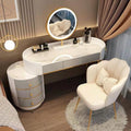 Dressing Table Makeup Vanity Table, with Adjustable LED Mirror 3 Color Lighting, Round Vanity Desk Bedside Table and Cushioned Stool Set, Bedroom Furniture Decor(White+Gray B-120cm/47.2in)