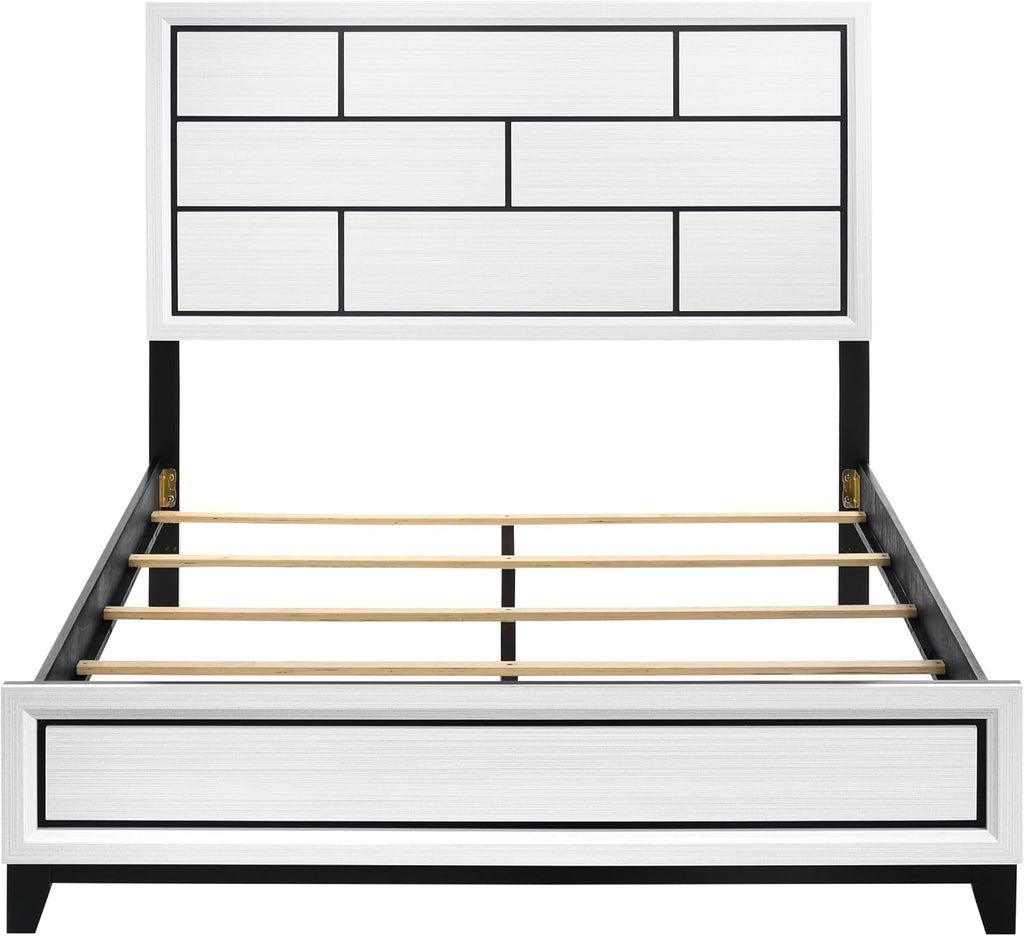 GOWE Modern Contemporary White Finish Full Bed 1pc Wooden Bedroom Furniture Black Line Design