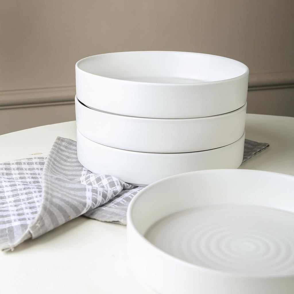 Stone Lain Elica 24-Piece Modern Dinnerware Set Stoneware, Plates and Bowl Sets for 8, White