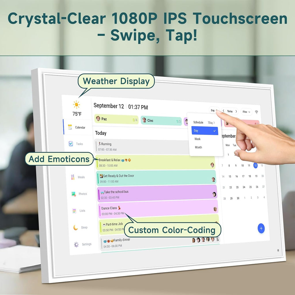 21.5 Inch Digital Calendar Wall Touch Screen Chore Chart Reward System | Smart Electronic Calendar for Family Sync Google/iCloud No Subscription Meal Planner Digital Photo Frame Gift for Women White