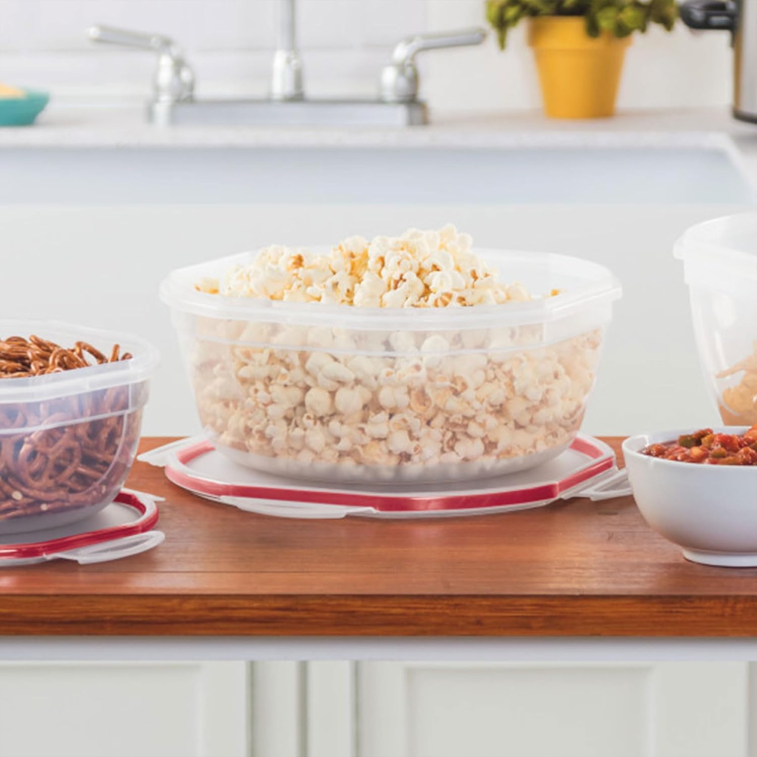 Sterilite Ultra-Seal 4.7 Qt Bowl, Large Airtight Food Storage Container, Latching Lid, Microwave and Dishwasher Safe, Clear with Red Gasket, 12-Pack