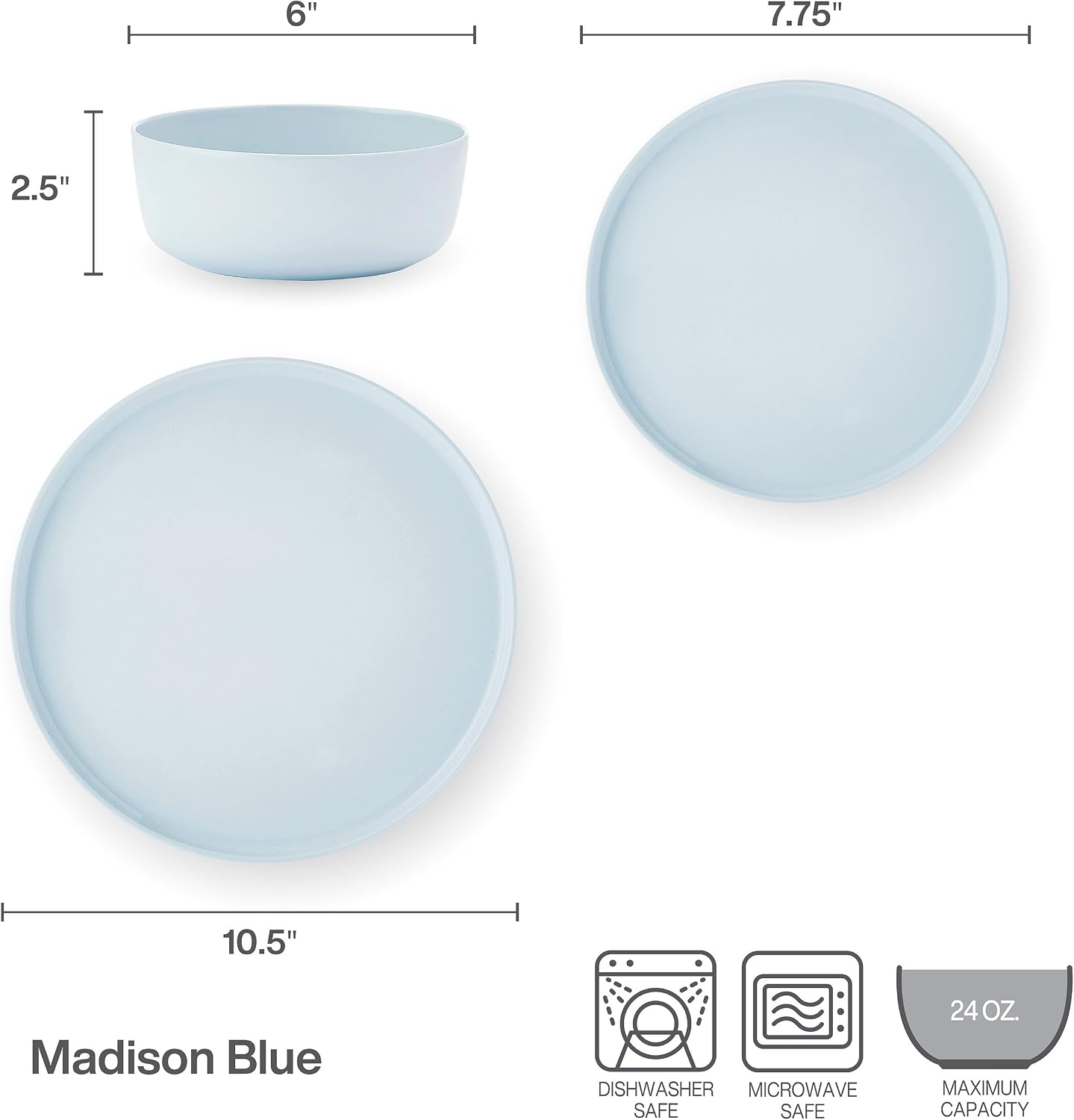 Mikasa Madison Misty Blue Bone China Dinnerware Set, 12-Piece Service for 4, Includes Dinner Plates, Salad Plates and Cereal Bowls, Dishwasher Safe