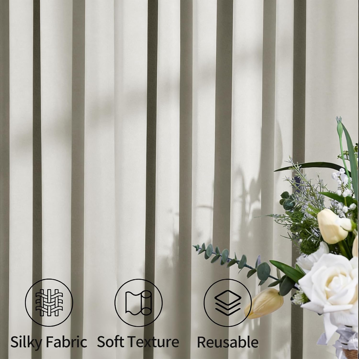 50ftx15ft Beige Backdrop Curtains for Parties, Wrinkle Free Polyester Beige Photo Backdrop Drapes 10 Panels 15 ft Long Back Drop Cloth for Wedding Birthday Photography Background Party