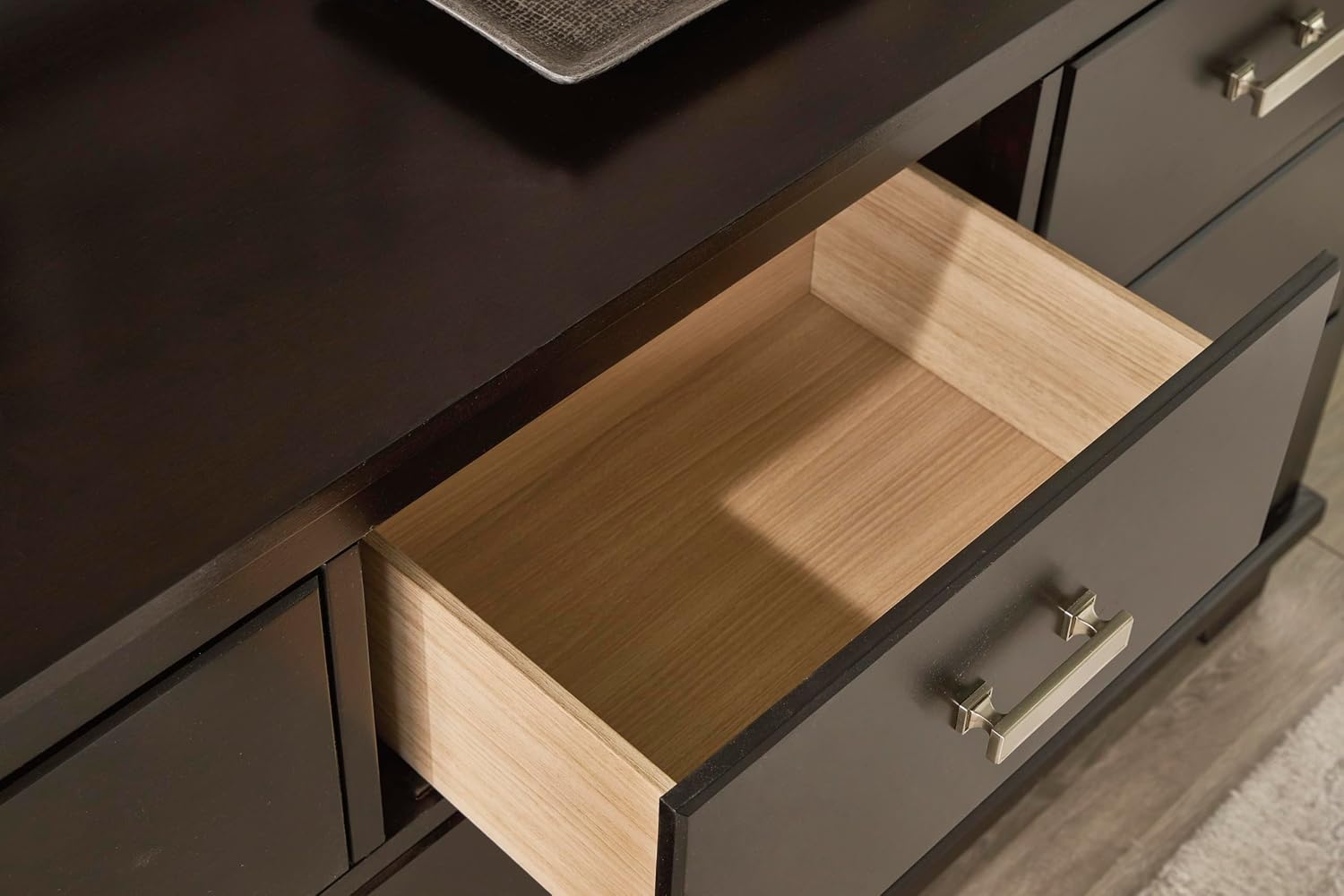 Signature Design by Ashley Covetown Contemporary 7-Drawer Dresser and Mirror with Safety Stop, Dark Brown