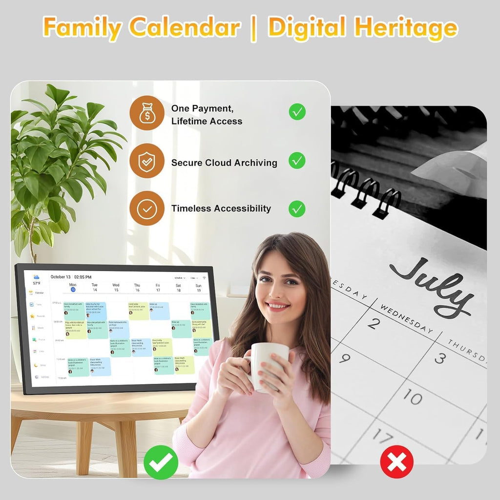 24' Digital Calendar Chore-Chart for-Family-Schedule - Interactive Touchscreen Display Electronic Calendar, Star Reward, Sync Online iCloud Outlook Calendar Via App, Wall Mount, Gift for Mother Father