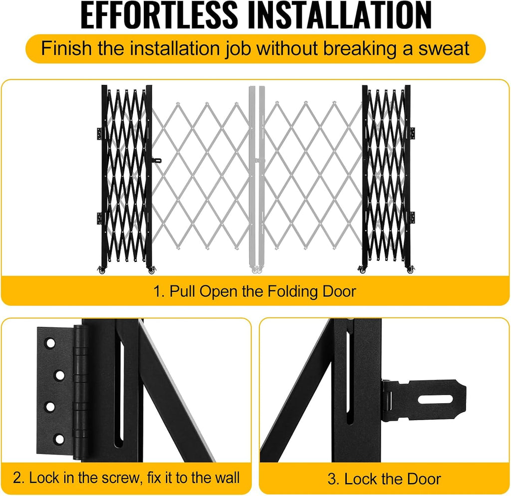 Folding Security Gate Stainless Steel Folding Door Gate Driveway Gate Flexible Expanding Fence Gate Retractable Fence Outdoor Barricade Scissor Gate with Casters (118.11'Wx59.06'H)