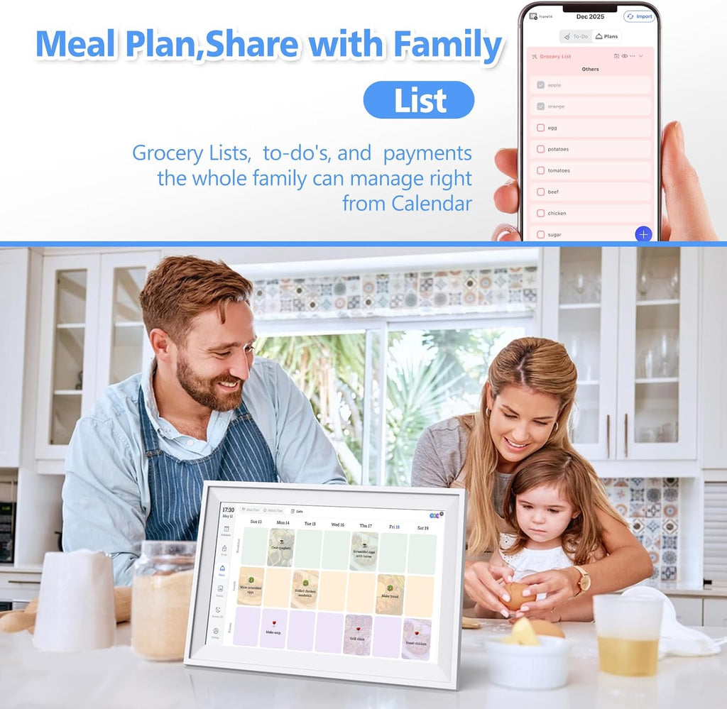 Digital Calendar 15.6' Wall Touch Screen Planner Electronic Calendar & Chore Chart, Smart Calendars Interactive Display for Family Organize Routines Schedules Meal Planner with Digital Picture Frame