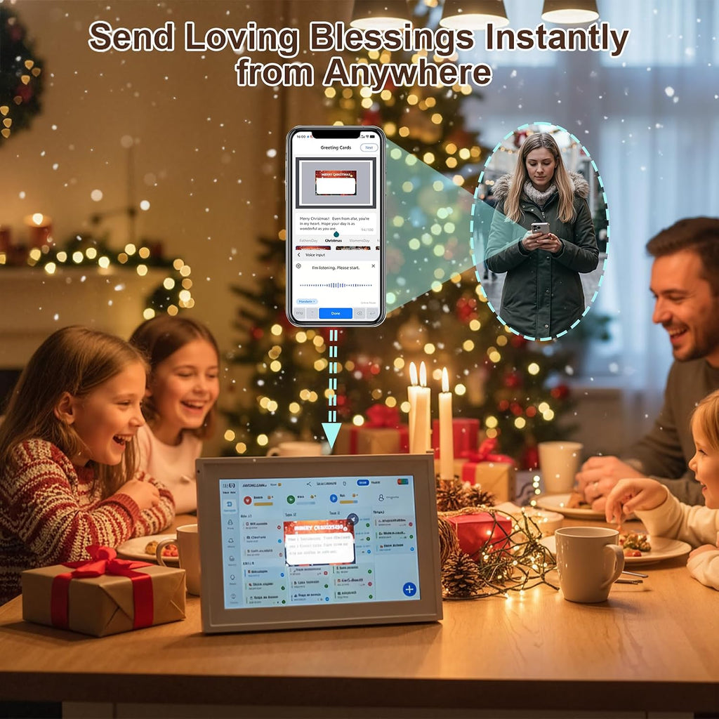 2 in 1 Voice Digital Calendar: Write, Speak & Sync to to-Dos - Touchscreen Family Schedule & Chore Chart with Meal Planner, Picture Frame & Lists (Family Hears Your Original Voice Reminders 10.1')