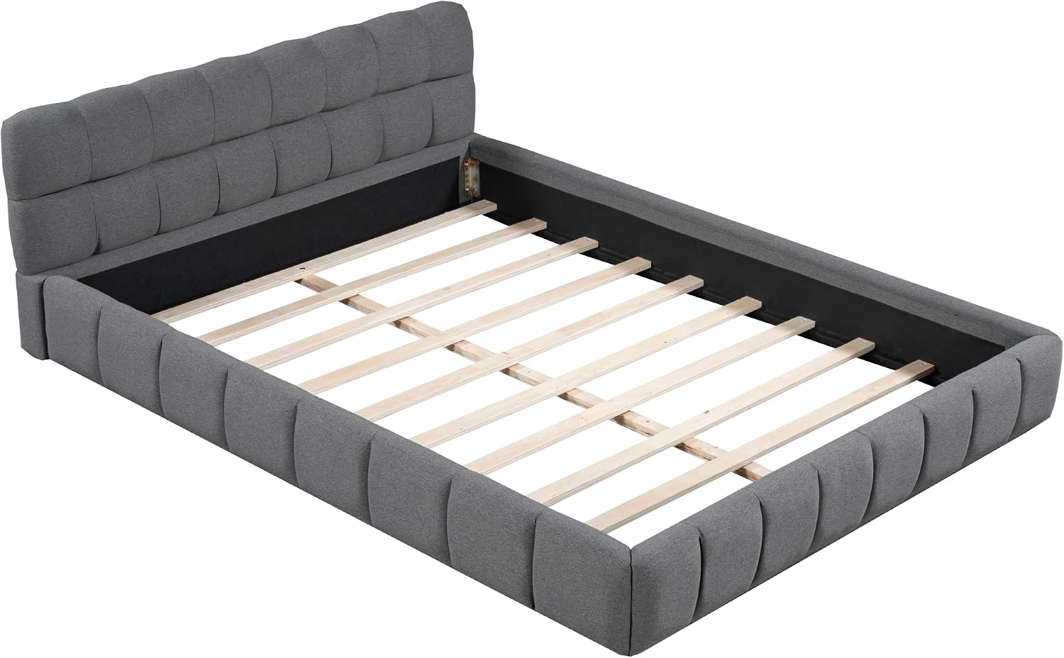 Queen Size Upholstered Platform Bed with Thick Fabric, Grounded Bed with Solid Frame,Wood Slat Support, No Box Spring Needed,Easy Assembly,Bedroom Set (C+Gray)
