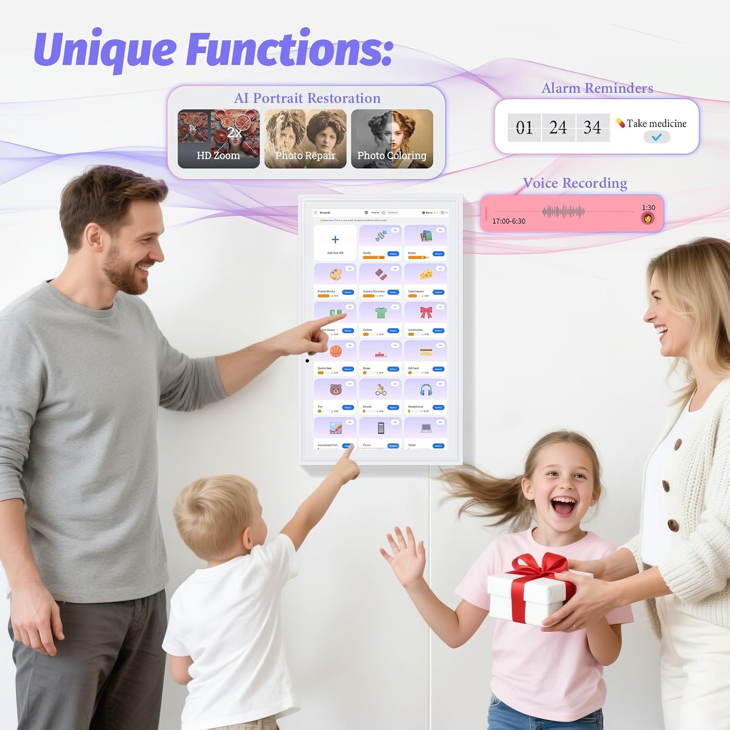 OcePor 15.6 Inch Digital Calendar, Electronic Calendar Chore Chart, Smart Calendars Wall 1920 * 1080 Full HD Interactive IPS Touchscreen for Family Planner,Task (White)