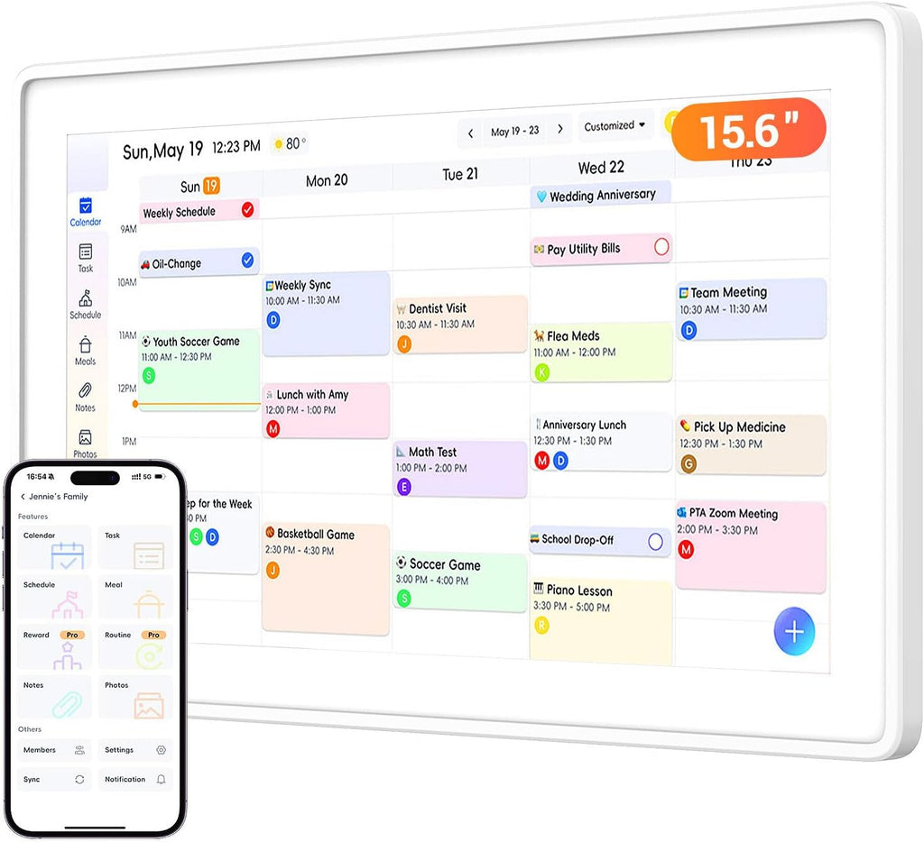 Kinstone Electronic Calendar, 15.6 Inch Wall Planner Smart Digital Calendar | Touchscreen Family Planner with Shared Calendar, Meal Planner, Chore Chart, Digital Photo Frame, Google Calendar Sync