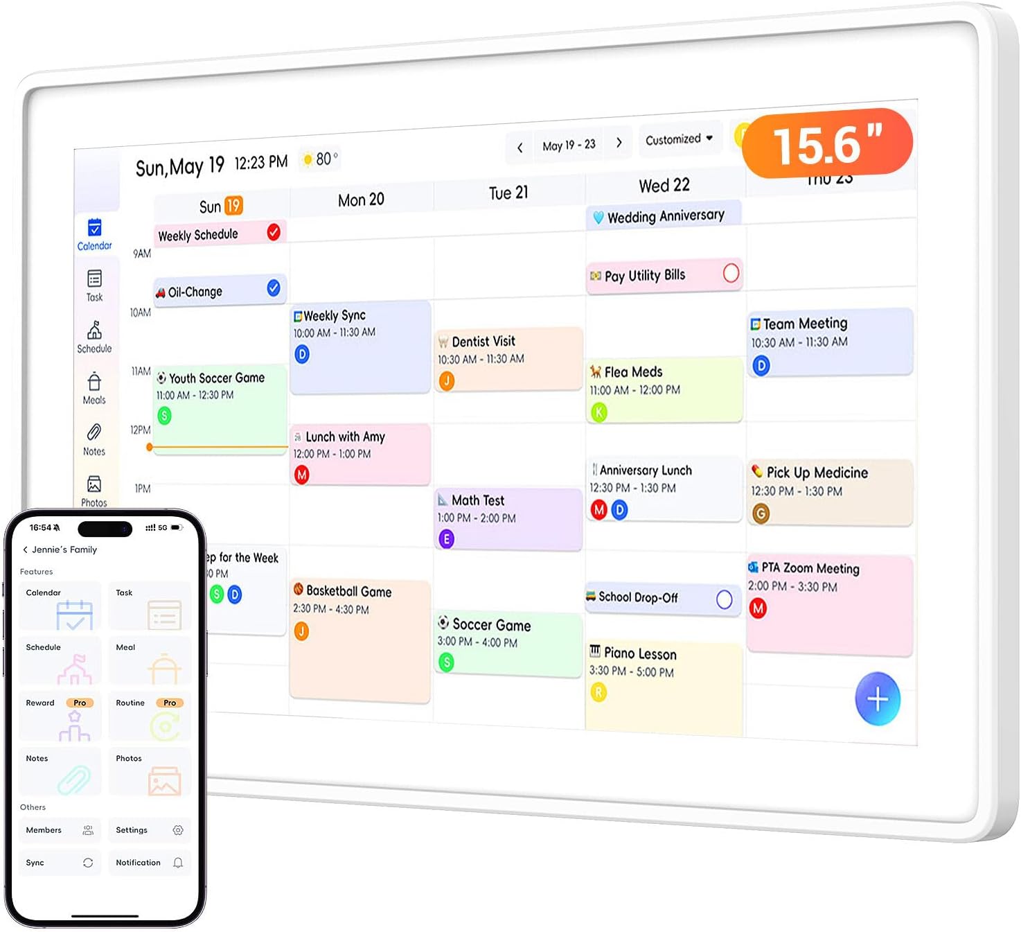 Kinstone Electronic Calendar, 15.6 Inch Wall Planner Smart Digital Calendar | Touchscreen Family Planner with Shared Calendar, Meal Planner, Chore Chart, Digital Photo Frame, Google Calendar Sync