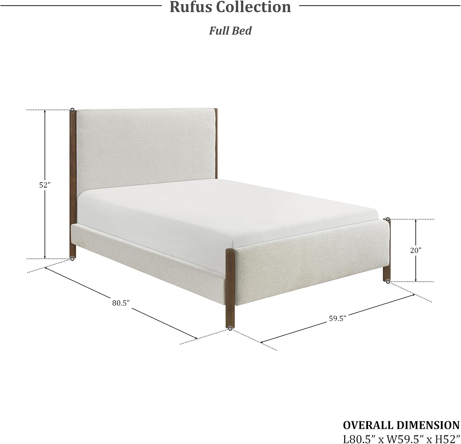 Lexicon Full Size Platform Bed with Chenille Upholstered Bed Frame and Headboard, Caramel Finish, Modern Bed Frame, Wooden Slat Support System, No Box Spring Needed, Easy Assembly