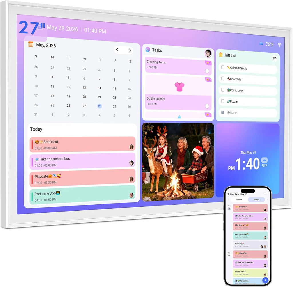 27' Digital Calendar Electronic Planner with IPS Display for Home & Office | Family Organizer Wall Mount, Portrait or Landscape, Weekly & Monthly Schedule, Gift for Mom