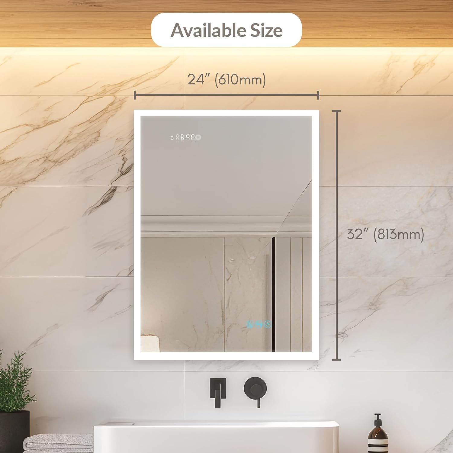 Blossom LED Lighted Mirror Medicine Cabinet, 24x32 Inch, Left Hinge, Recessed/Surface Bathroom LED Medicine Cabinet with Mirror, Defogger, Adjustable Brightness, 3X Makeup Mirror, Outlets & USB Ports