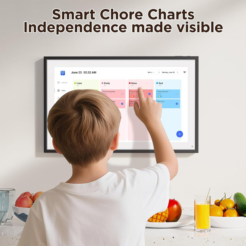 LOOFII 15.6 Inch Smart Digital Calendar – HD Touchscreen Family Planner & Calendar with Chore Chart & Meal Planner (Black White)