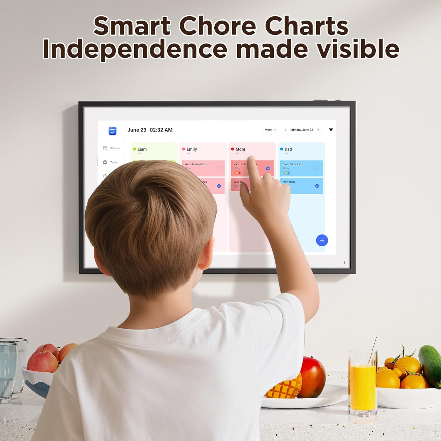 LOOFII 15.6 Inch Smart Digital Calendar – HD Touchscreen Family Planner & Calendar with Chore Chart & Meal Planner (Black White)