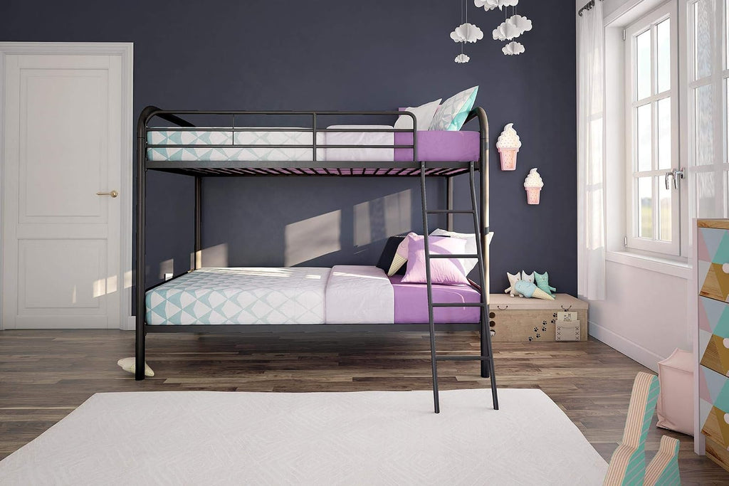 DHP Twin-Over-Twin Bunk Bed with Metal Frame and Ladder, Space-Saving Design, Black Black Twin/Twin