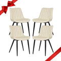 ECOTOUGE Dining Chairs Set of 4, Comfy Faux Leather Kitchen Chairs with Metal Legs, Mid Century Modern Chair for Bedroom, Living Room, Beige