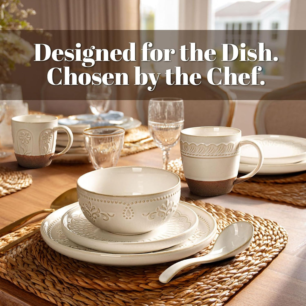 Artena Plates And Bowls Sets, 16 Pieces Dinnerware Sets, Dish Set For 4, Ceramic Kitchen Bowl And Plate Set, Embossed White Dishware Sets, Dishwasher & Microwave Safe (Wheat Leaf)