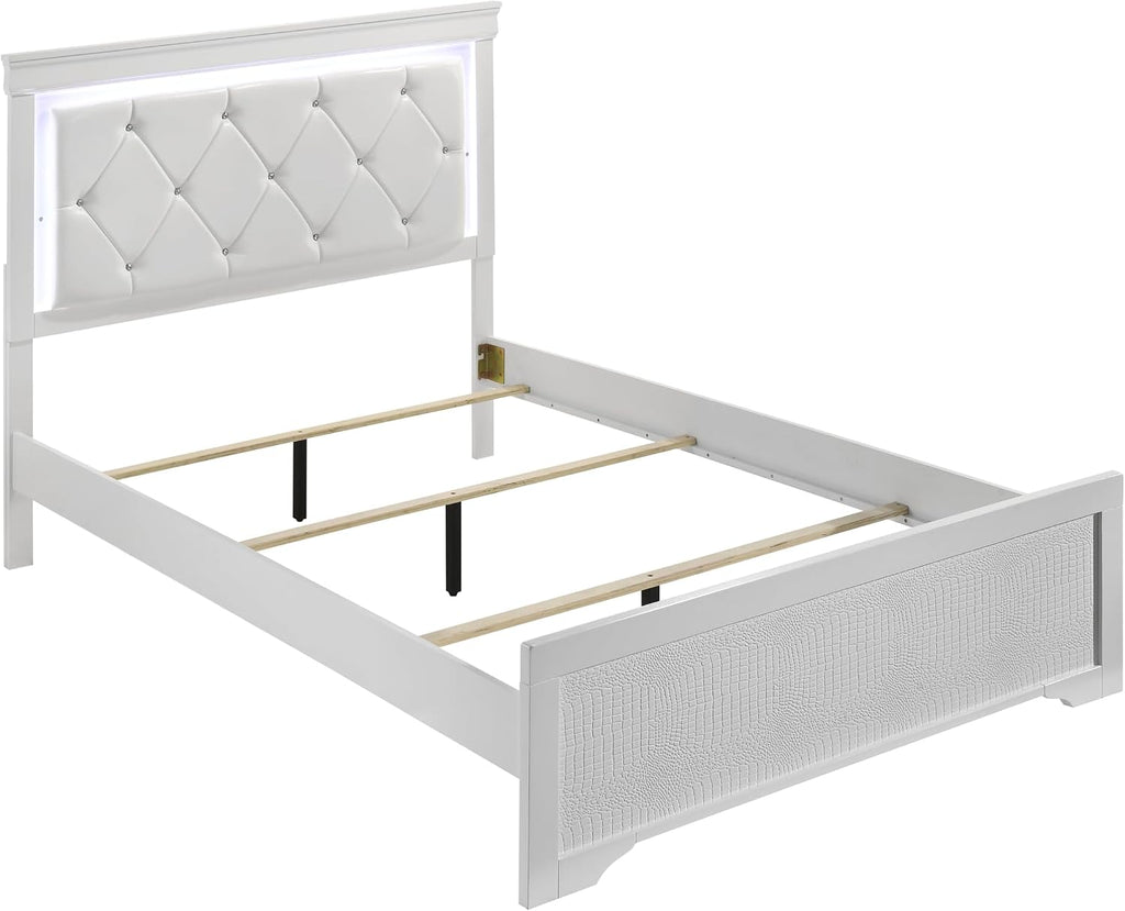 Upholstered Modern Style 4 Pc Full Bedroom Set with LED Headboard Made with Wood in White
