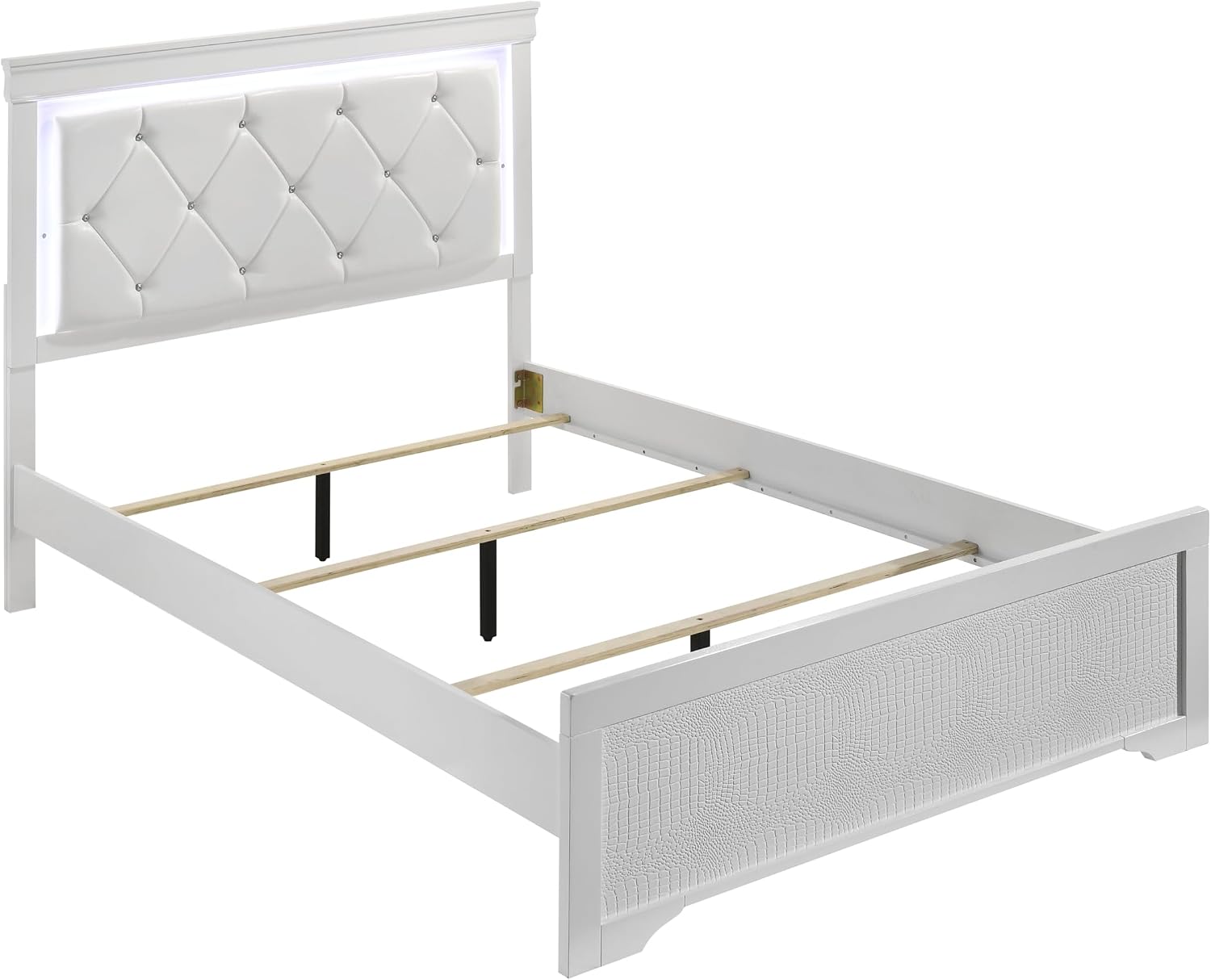 Upholstered Modern Style 5 Pc Full Bedroom Set with LED Headboard Made with Wood in White