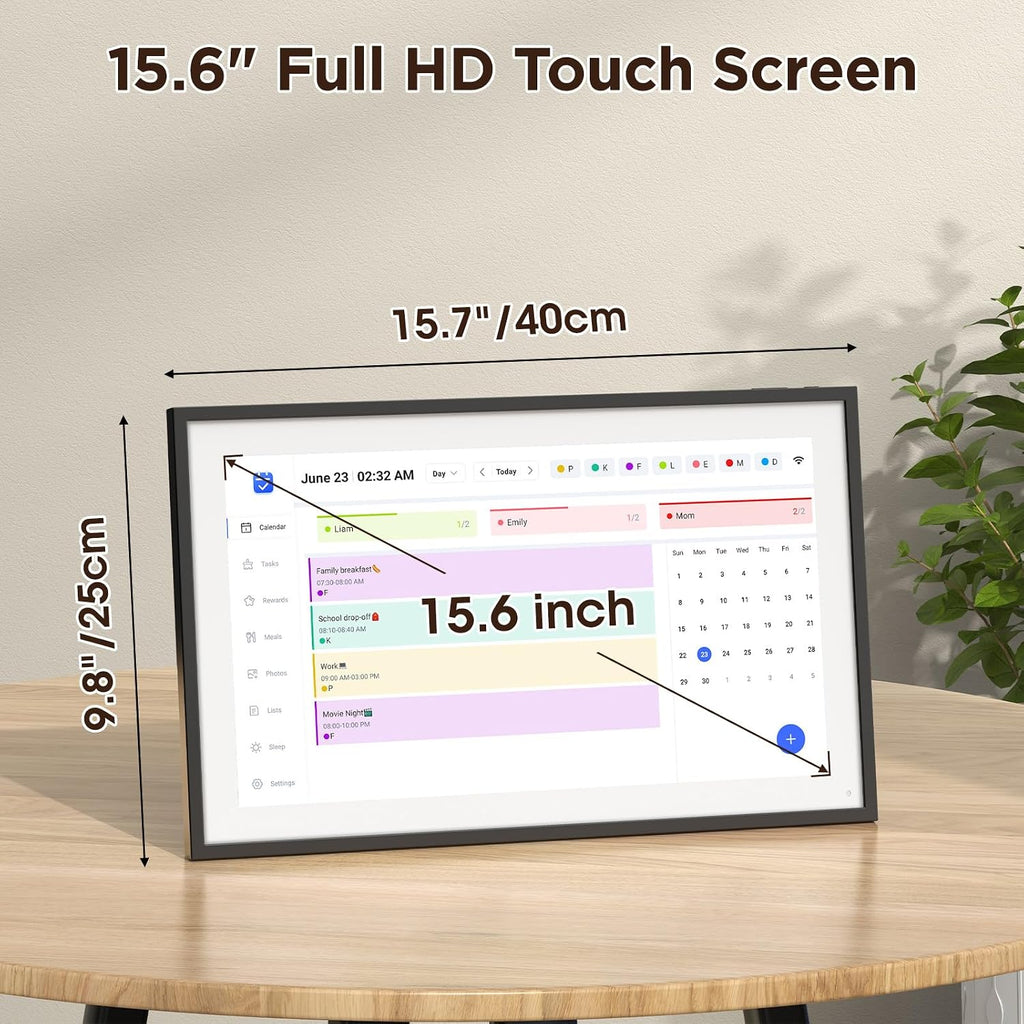 LOOFII 15.6 Inch Smart Digital Calendar – HD Touchscreen Family Planner & Calendar with Chore Chart & Meal Planner (Black White)