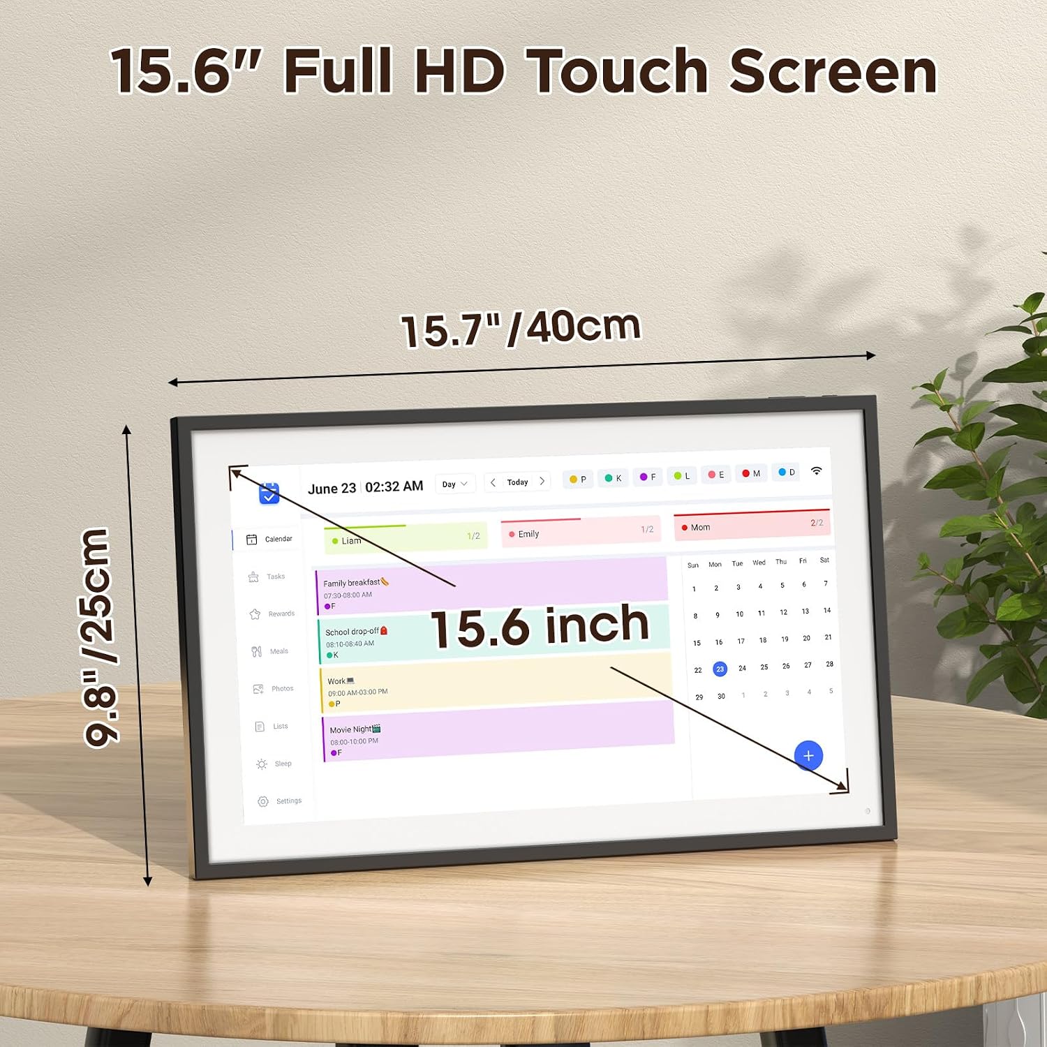 LOOFII 15.6 Inch Smart Digital Calendar – HD Touchscreen Family Planner & Calendar with Chore Chart & Meal Planner (Black White)