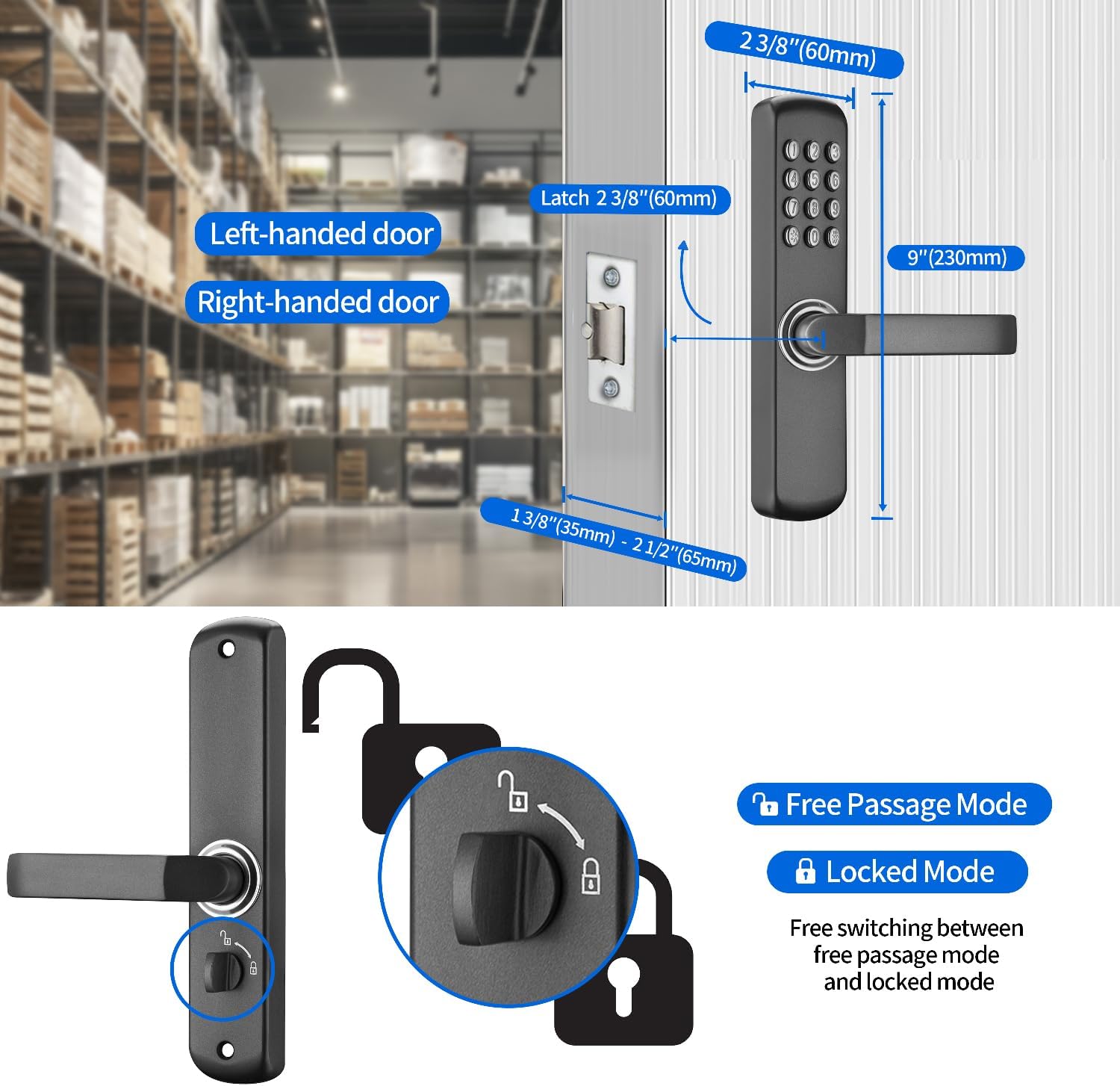 MUTEX Mechanical Door Lock MX230G - Both Keyless Keypad or Mechanical Key Entry, Water & Heat/Fire Proof, 100% Mechanical, Good for Indoor & Outdoor (2026 New Version)