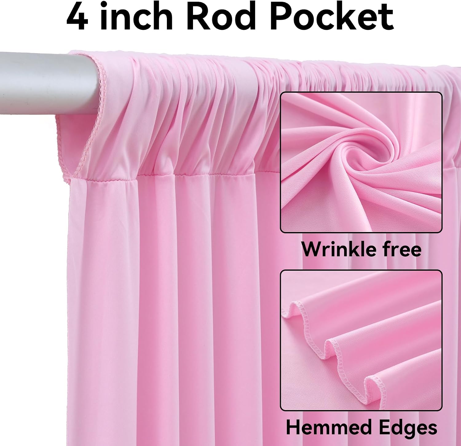 50ftx12ft Pink Backdrop Curtains for Parties, Wrinkle Free Polyester Pink Photo Backdrop Drapes 10 Panels 12 ft Long Back Drop Cloth for Wedding Birthday Photography Background Party