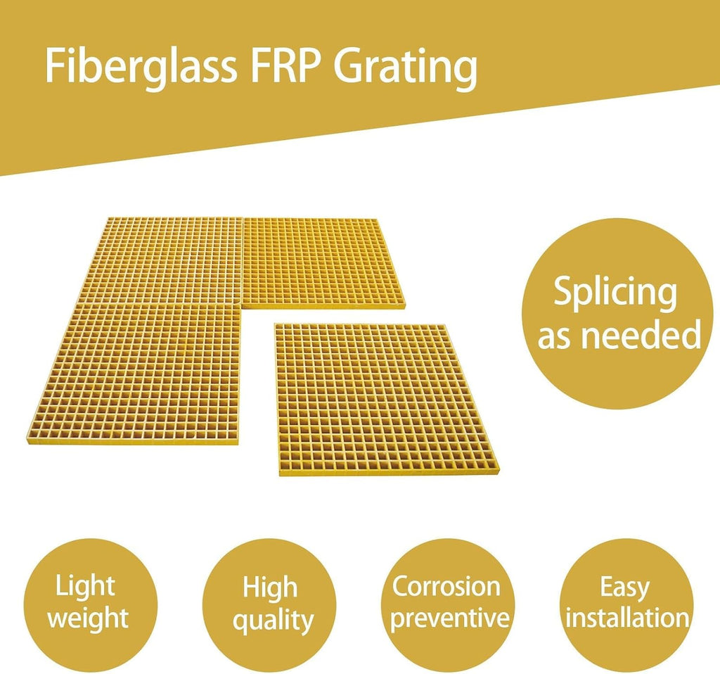 2.6ft*2.6ft Fiberglass Grating 1.5'' Thickness Yellow Car Wash Grille Square FRP Floor Grid for Floors Outdoor Drain Cover (1 PC)