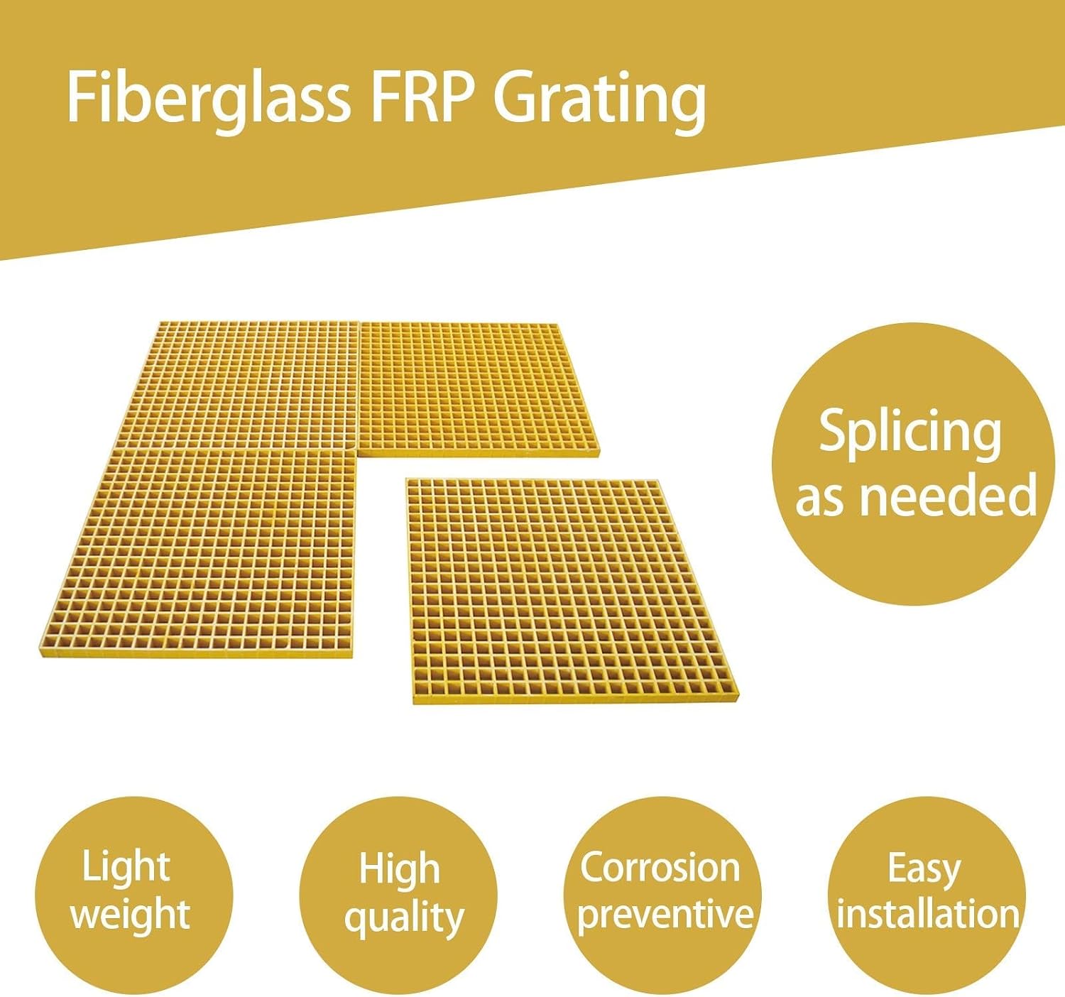 2.6ft*2.6ft Fiberglass Grating 1.5'' Thickness Yellow Car Wash Grille Square FRP Floor Grid for Floors Outdoor Drain Cover (1 PC)