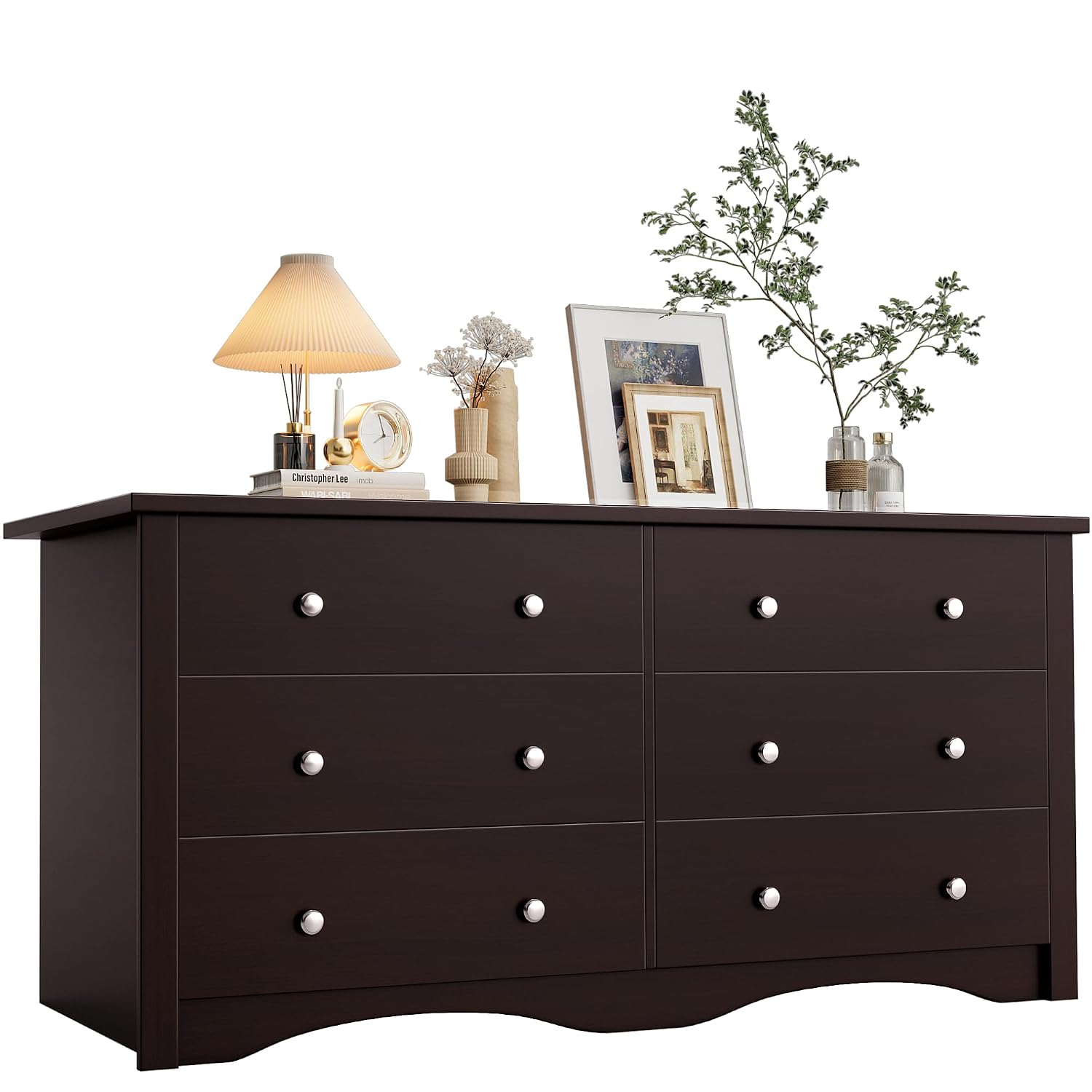 YESHOMY Dresser for Bedroom, 6 Drawers Dresser, Modern Chest of Drawers, Wooden Dressers, TV Stand for Living Room,Closet, Hallway (Brown)