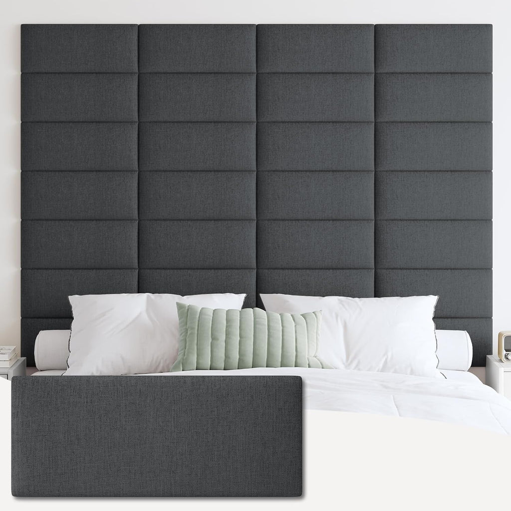 IFNOW Upholstered Wall Mounted Headboard, 3D Soundproof Wall Panels Peel and Stick for King Size, Reusable and Removable Tufted Bed Headboard in Black (12 Panels, 10' x 24')