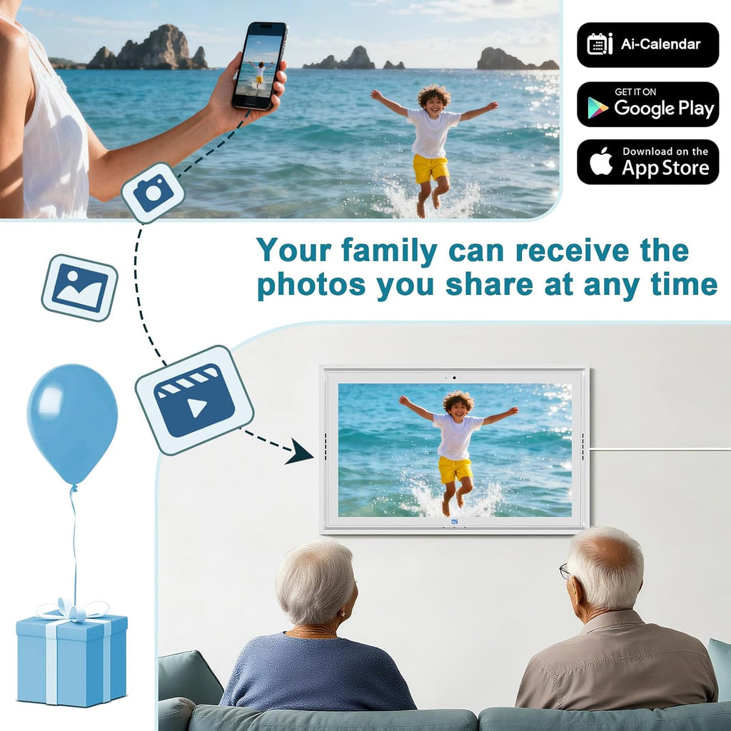 15.6 'Digital Calendar & Chore Chart, For Family Scheduling, Meal Planning, Task Rewards, Video Call，Online Sync With Mobile App, 32G Memory Smart Digital Photo Frame, Desktop Stand And Wall-Mounted