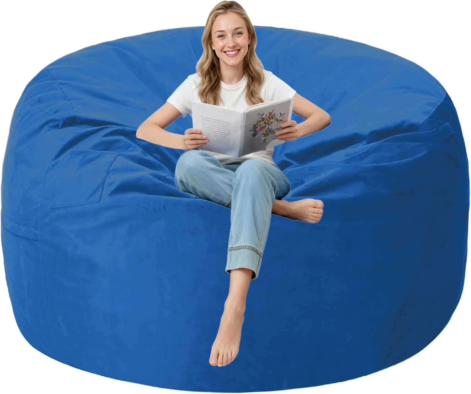 5FT Bean Bag Chair with Ultra Soft Velvet Cover Bean Bag Sofa with Memory Foam Bean Bag Chairs with Large Size Lazy Sofa for Dorm Office Living Room Bedroom Blue 5'